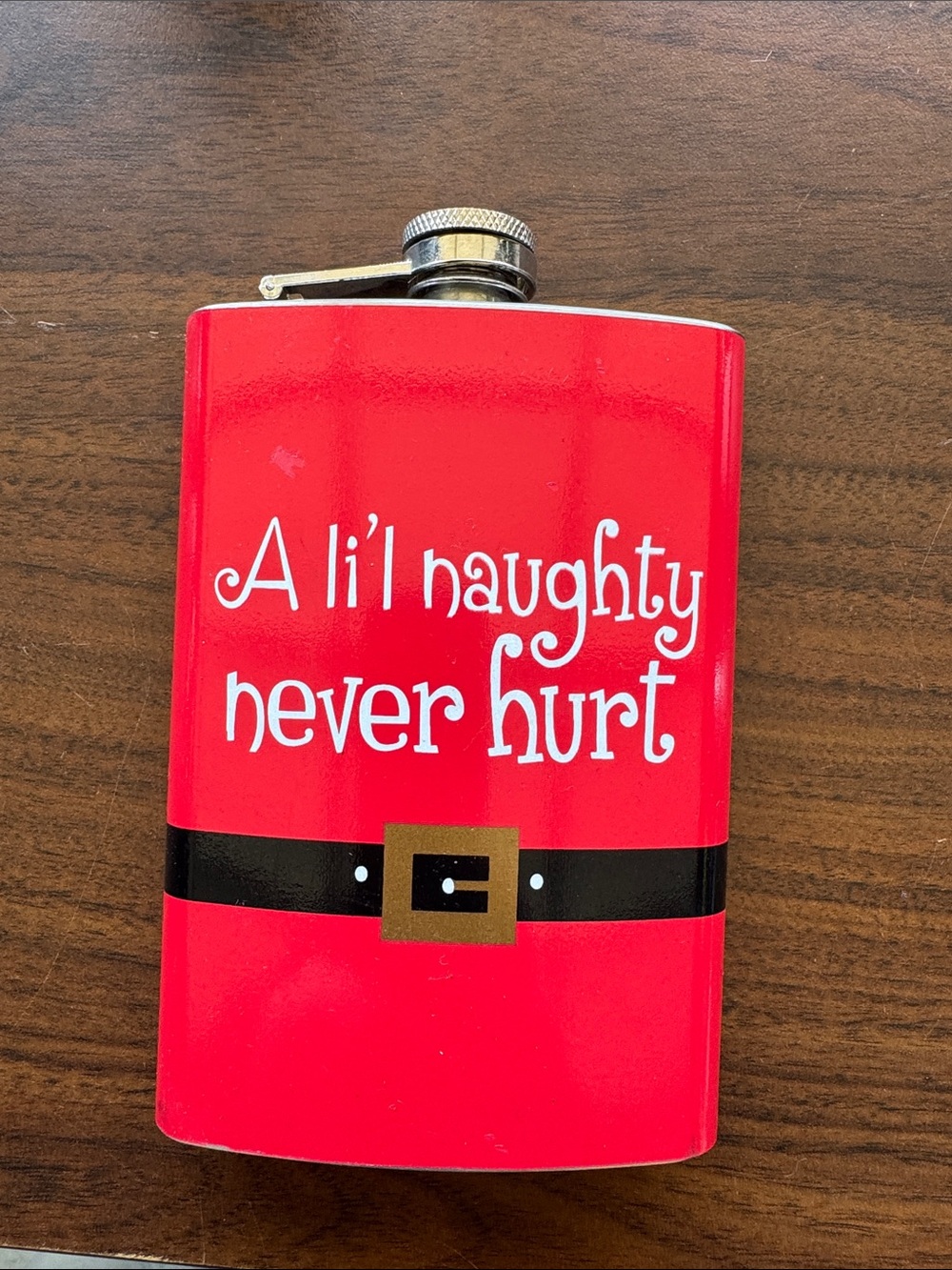 Red 'A li'l naughty never hurt' Holiday Flask